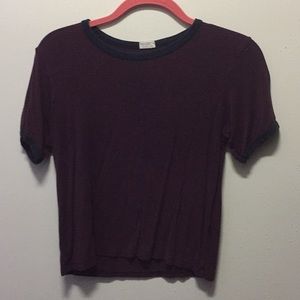 Maroon and grey pinstripe crop top